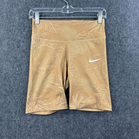 Nike Training Shorts Women's Small Brown Leaf Tropical Bike 7" Athletic - Picture 1 of 9